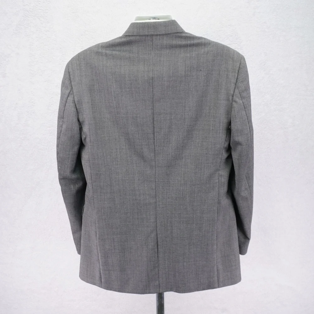 Haggar Wool 2 Piece Suit Gray Birdseye -42L  35 / 30.5- Double Breasted Peak Lap